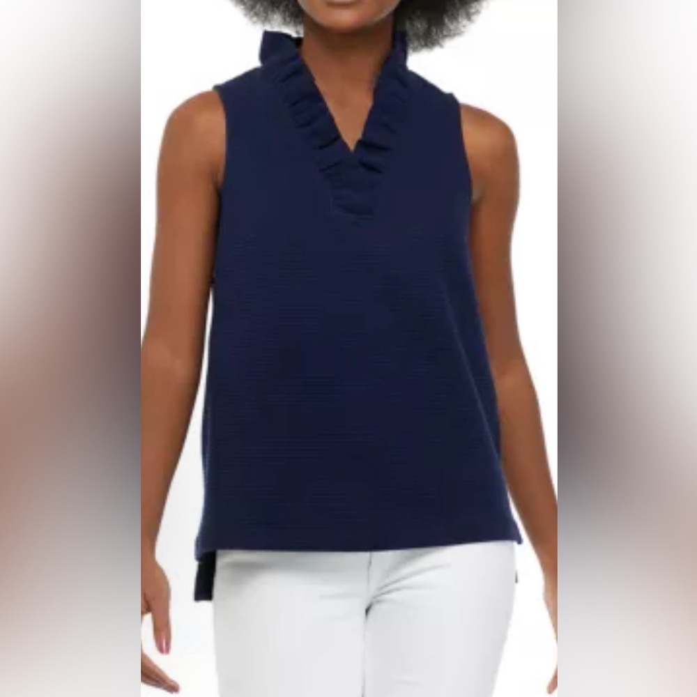 crown & ivy Navy Ruffle V-Neck Sleeveless Knit Tank
